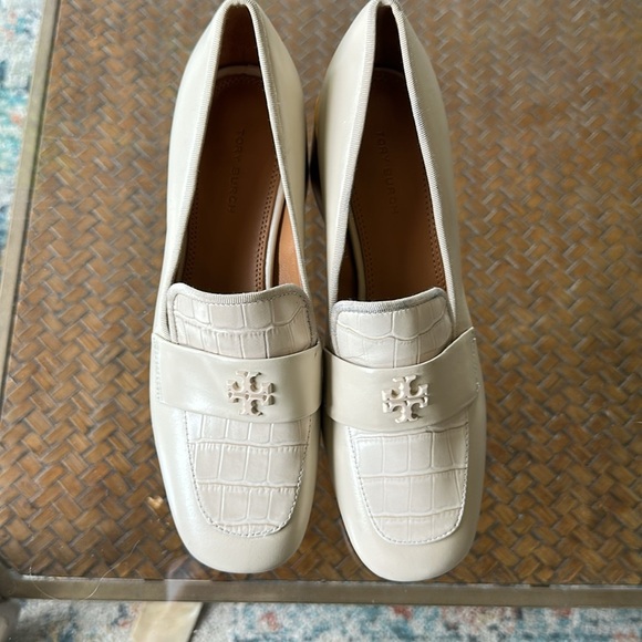 Tory Burch Everly Women Loafers Cream Embossed Croc Leather Block Heel size 7 - Picture 5 of 7